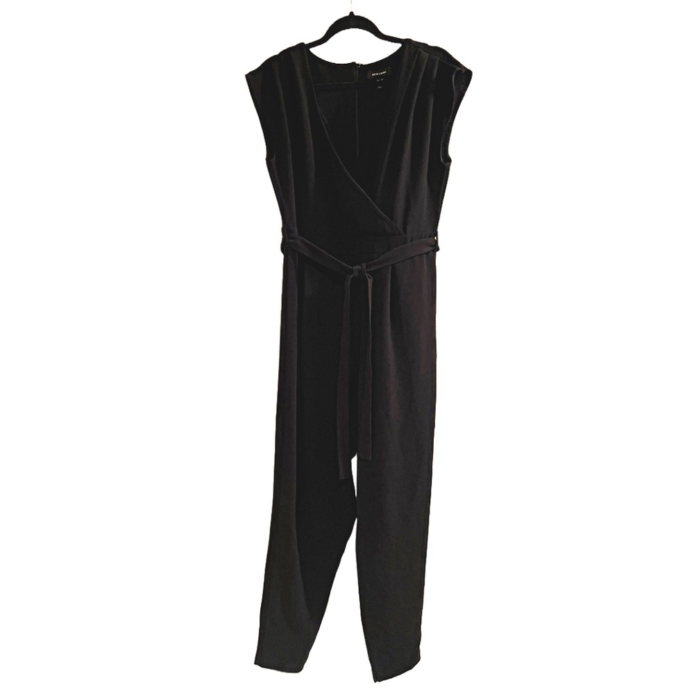 NEW LOOK Black Dressy Belted Jumpsuit Sleeveless Cap Sleeve Size 14